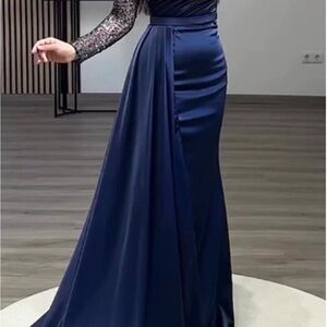 Sophisticated Long Sleeve Navy Dress